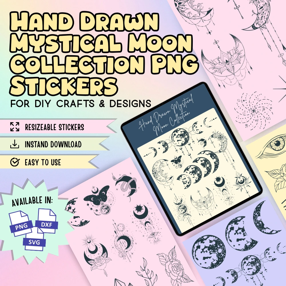 Hand Drawn Mystical Moon Collection PNG Stickers