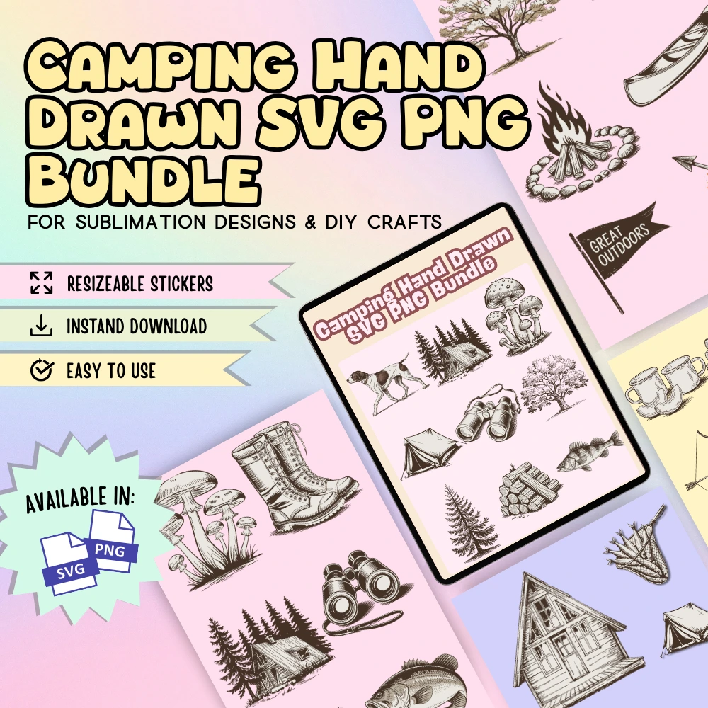 Camping Hand Drawn SVG PNG Bundle