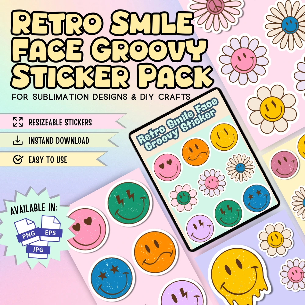 Retro Smile Face Groovy Sticker Pack